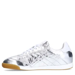 Manfield Zilveren leren metallic sneakers^DAMES Sneakers