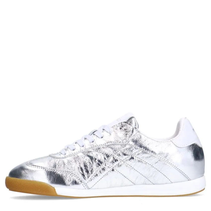 Manfield Zilveren leren metallic sneakers^DAMES Sneakers