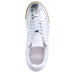 Manfield Zilveren leren metallic sneakers^DAMES Sneakers
