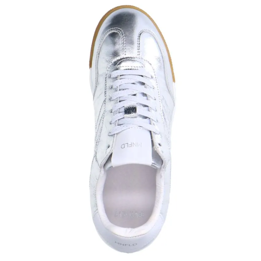 Manfield Zilveren leren metallic sneakers^DAMES Sneakers