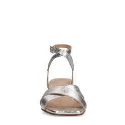 Manfield Zilveren leren sandalen met hak^DAMES Sandalen