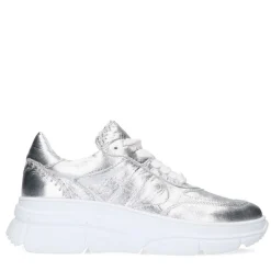 Manfield Zilveren leren sneakers^DAMES Sneakers