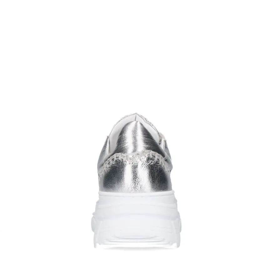 Manfield Zilveren leren sneakers^DAMES Sneakers