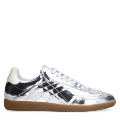Manfield Zilveren leren sneakers^DAMES Sneakers
