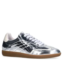 Manfield Zilveren leren sneakers^DAMES Sneakers