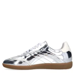 Manfield Zilveren leren sneakers^DAMES Sneakers