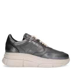 Manfield Zilveren leren sneakers^DAMES Sneakers