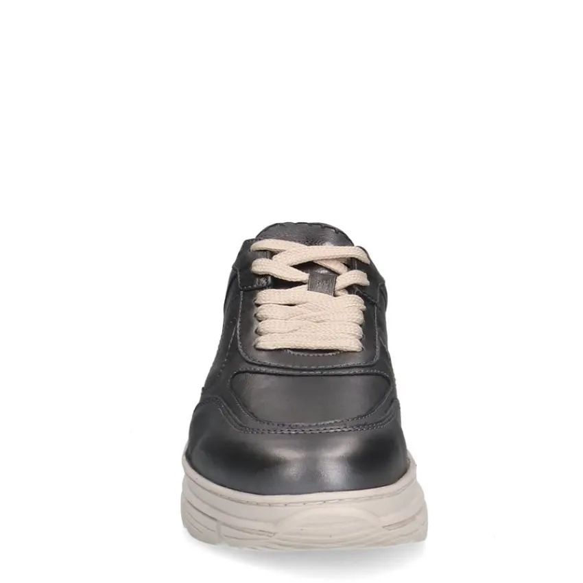 Manfield Zilveren leren sneakers^DAMES Sneakers