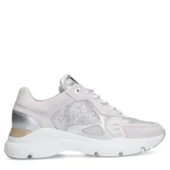 Manfield Zilveren leren sneakers^DAMES Sneakers