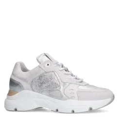 Manfield Zilveren leren sneakers^DAMES Sneakers