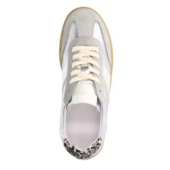 Manfield Zilveren leren sneakers met leopard details^DAMES Sneakers