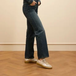 Manfield Zilveren leren sneakers met leopard details^DAMES Sneakers