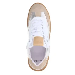 Manfield Zilveren leren sneakers met beige suède details^DAMES Sneakers