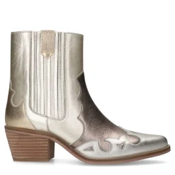 Manfield Zilveren metallic leren cowboy laarzen^DAMES Enkellaarsjes