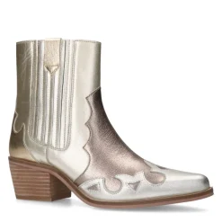 Manfield Zilveren metallic leren cowboy laarzen^DAMES Enkellaarsjes