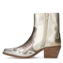 Manfield Zilveren metallic leren cowboy laarzen^DAMES Enkellaarsjes