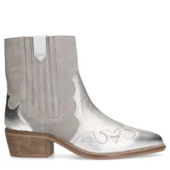 Manfield Zilveren suède metallic cowboy laarzen^DAMES Enkellaarsjes
