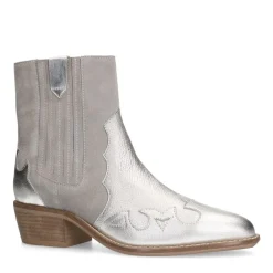 Manfield Zilveren suède metallic cowboy laarzen^DAMES Enkellaarsjes