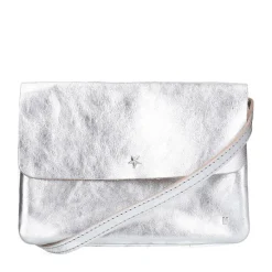 Manfield Zilverkleurige leren clutch^ Clutches