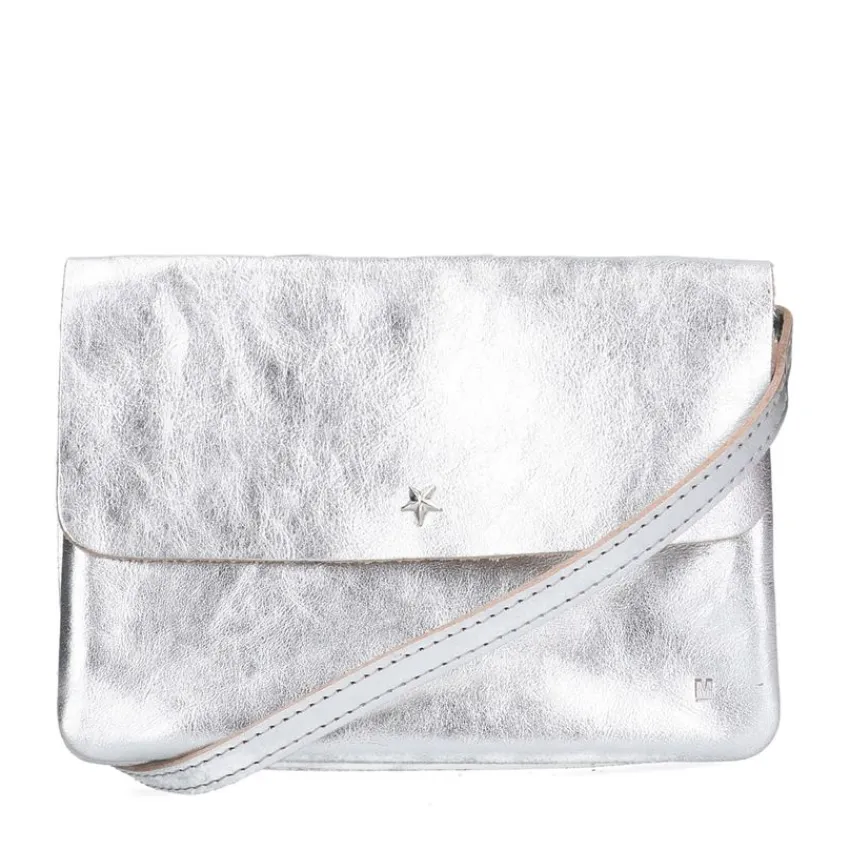 Manfield Zilverkleurige leren clutch^ Clutches