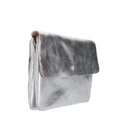 Manfield Zilverkleurige leren clutch^ Clutches