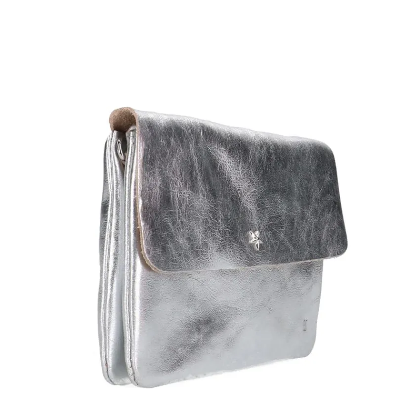 Manfield Zilverkleurige leren clutch^ Clutches
