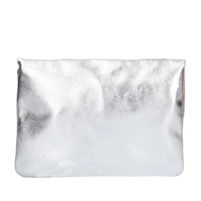 Manfield Zilverkleurige leren clutch^ Clutches