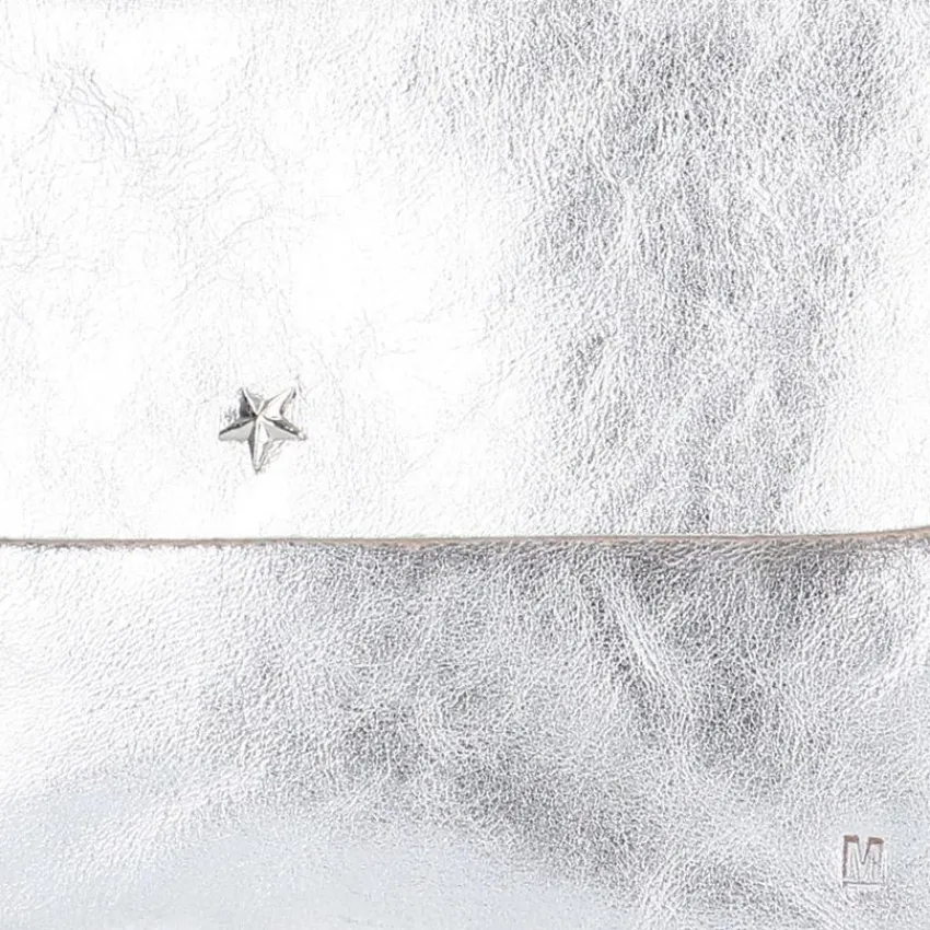 Manfield Zilverkleurige leren clutch^ Clutches