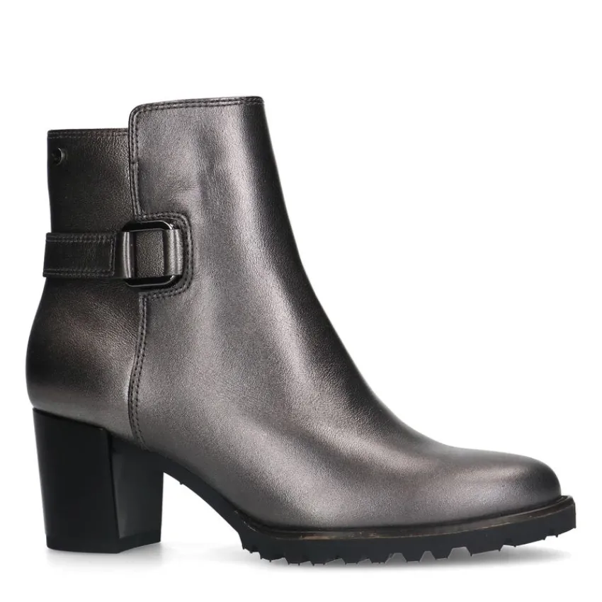 No Stress Zilverkleurige leren enkellaarsjes met hak^DAMES Enkellaarsjes