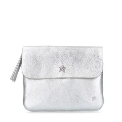 Manfield Zilverkleurige leren portemonnee^ Portemonnees