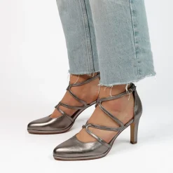 Manfield Zilverkleurige leren pumps^DAMES Pumps