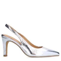 Manfield Zilverkleurige leren slingbacks^DAMES Pumps|Slingbacks