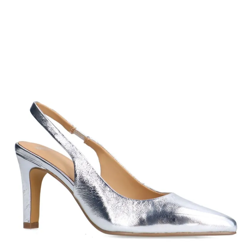 Manfield Zilverkleurige leren slingbacks^DAMES Pumps|Slingbacks