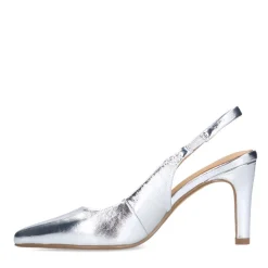 Manfield Zilverkleurige leren slingbacks^DAMES Pumps|Slingbacks