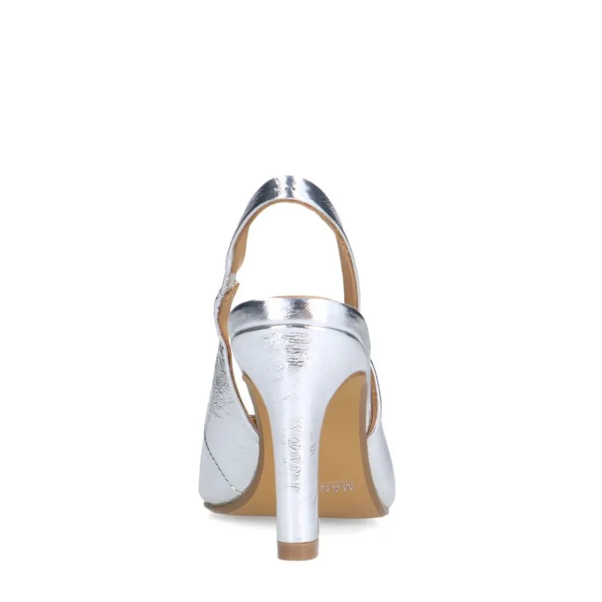 Manfield Zilverkleurige leren slingbacks^DAMES Pumps|Slingbacks