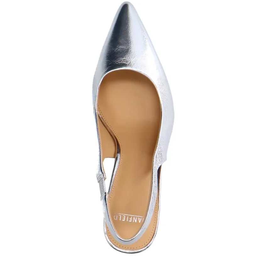 Manfield Zilverkleurige leren slingbacks^DAMES Pumps|Slingbacks