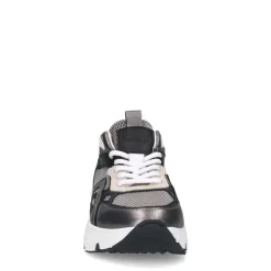 Manfield Zilverkleurige leren sneakers met mesh details^DAMES Sneakers