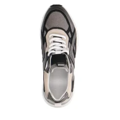 Manfield Zilverkleurige leren sneakers met mesh details^DAMES Sneakers