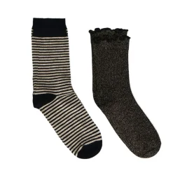 Manfield Zwart gestreepte 2-pack glitter sokken^ Sokken