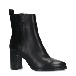 Manfield Zwart leren enkellaarsjes met blokhak^DAMES Enkellaarsjes