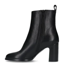 Manfield Zwart leren enkellaarsjes met blokhak^DAMES Enkellaarsjes