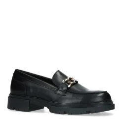 Manfield Zwart leren loafers met goudkleurige chain^DAMES Loafers