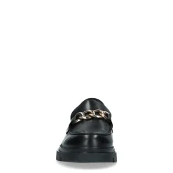 Manfield Zwart leren loafers met goudkleurige chain^DAMES Loafers