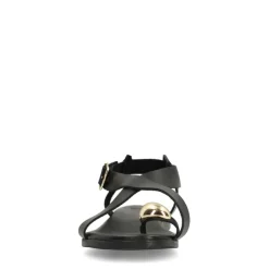 Manfield Zwart leren sandalen met goudkleurig detail^DAMES Sandalen