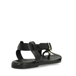Manfield Zwart leren sandalen met goudkleurig detail^DAMES Sandalen