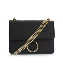 Manfield Zwart leren schoudertasje^ Schoudertassen