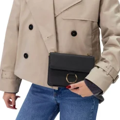 Manfield Zwart leren schoudertasje^ Schoudertassen