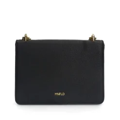 Manfield Zwart leren schoudertasje^ Schoudertassen