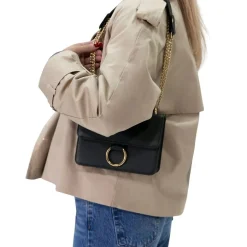 Manfield Zwart leren schoudertasje^ Schoudertassen