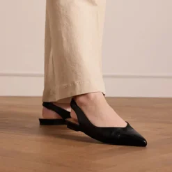 Manfield Zwart leren slingbacks^DAMES Pumps|Slingbacks